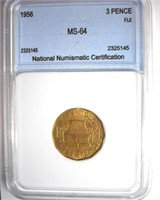 1956 3 Pence NNC MS64 Fiji