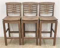 Trio of Wooden Outdoor Barstools