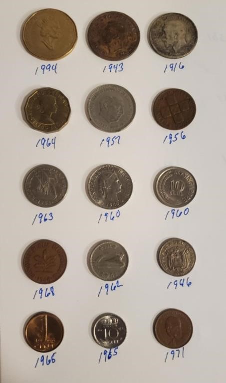(15) Assorted Foreign Coins Misc. Dates