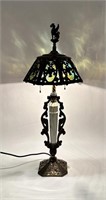 Antique Akro Agate Table Lamp & Slag Glass Shade