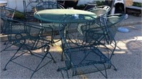 Green Metal Patio Table w/ 6 Chairs