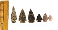 (6) arrowheads length of longest 2-3/8 inches