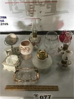 OIL LAMPS, GOBLETS, MIRROR, MUSIC BOX