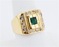 14K Gold Ring w/Emerald & Diamonds