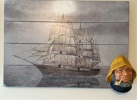 Hand-painted wooden ship picture old salt head