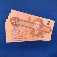 (5) BC-55b 2 Dollar Uncirculated Bank Notes
