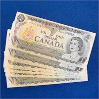 (10) 1973 One Dollar Bank Notes Consecutive Serial