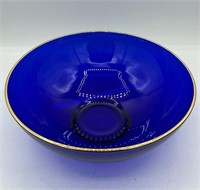 Cobalt Glass Serving Bowl with Gold Rim