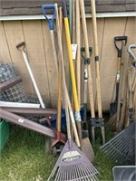 Lawn Tools Including Post Hole Digger, Shovels,