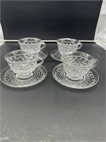 4 American Fostoria coffee cups w/ saucers