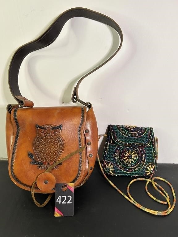 Leather Purse With Owl & Small Beaded Purse