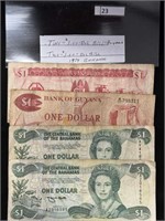 (2) One Dollar Bills Guyana, (2) 1974 One Dollar