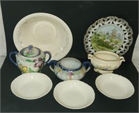 China Lot: Decorative Plate, (3) Handled Bowls