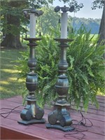 VTG PAIR OF HEAVY BRASS LAMPS-17LBS APIECE AND