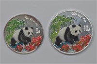 1997 China Panda 1ozt and 1/2ozt Silver .999