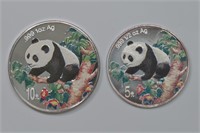 1998 China Panda 1ozt and 1/2ozt Silver .999