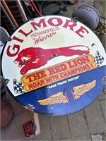 24" D/S Gilmore, Red Lion Gasoline Porcelain Sign