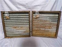 2 vintage Corrugated sheet metal in wood