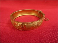 Engraved Gold Plated Bangle Bracelet With