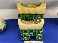 VINTAGE ART POTTERY COVERED WAGON PLANTERS