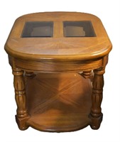 Glass-top Oak Side Table