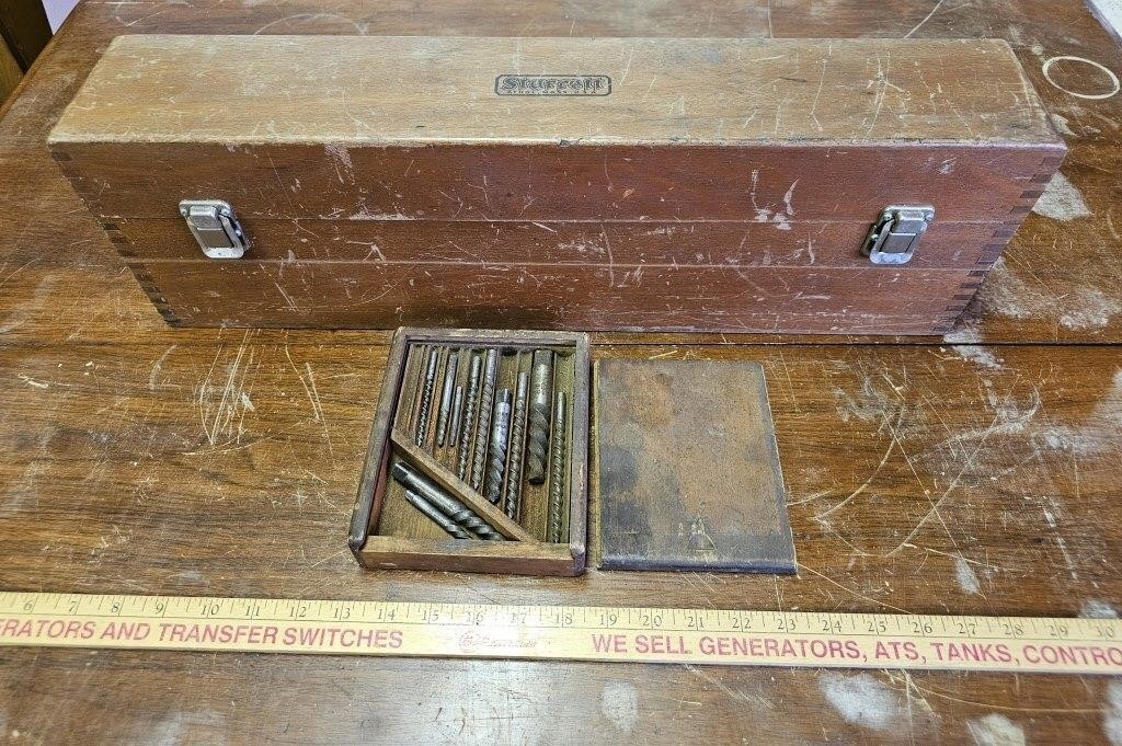Vintage Wooden Box w Drill Bits