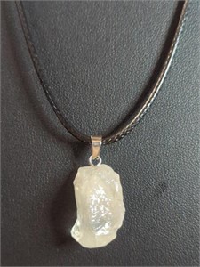Quartz pendant with 24-in leather wrapped