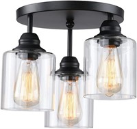 (N) Semi Flush Mount Ceiling Light,3-Lights Indust