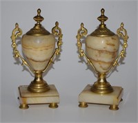 Pair of alabaster & gilt metal urns