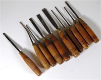 Ten antique wood working chisels