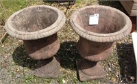 Pair of matching cement garden urns
