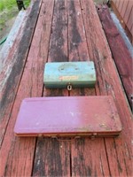2 metal tool boxes with assorted tools