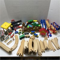 Lot of Wooden Toy Trains, Tracks, Pieces