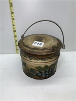 ANTIQUE TIN TOLE PAINTED 4" H X 7" D W/ HANDLE