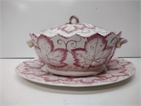 Vintage Pink Floral Ceramic Tureen w/ Ladle