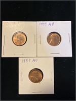 Set of 3 wheat pennies.