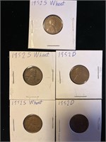 Set of 5 wheat pennies