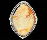 ANTIQUE CAMEO STERLING BROOCH