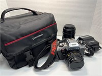 Pentax 35mm Camera, Flash, Extra Lens and Case