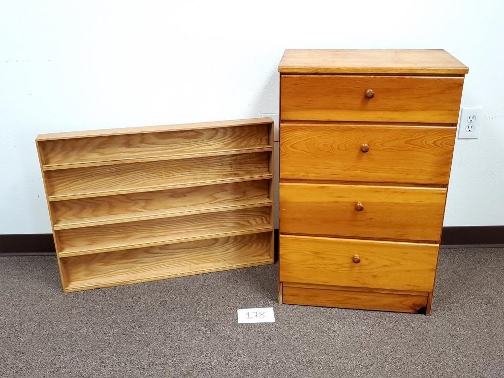 4-Drawer Wood Dresser + Shelf (No Ship)