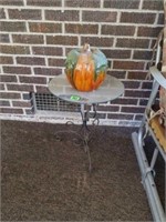 Small Iron Base End Table with Ceramic Pumpkin