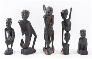 African Wood Figurative Sculptures, Group of 5