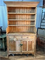 Antique Rustic Pine Hutch Cabinet Aged