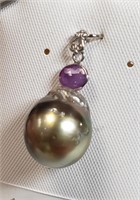 $800 14K  South Sea Pearl And Ruby Pendant