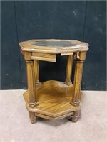 Wooden End Table W/Stained Glass Top 19"x19"x22"