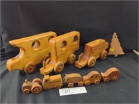 (2) Wood Carved Trains