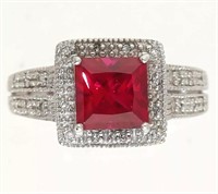 2.25 Ct Diamond Created Ruby Halo Ring 10 Kt