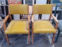 Two 1960's Mustard Pleather Walnut Chairs