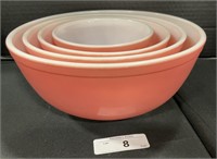 4 Vintage Pyrex Pink Mixing Bowls.