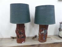 SIGNED CARVED WOODEN TABLE LAMPS